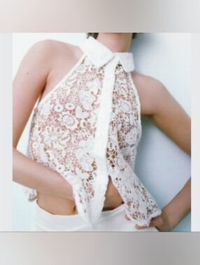 ZARA Crochet Button Up Top